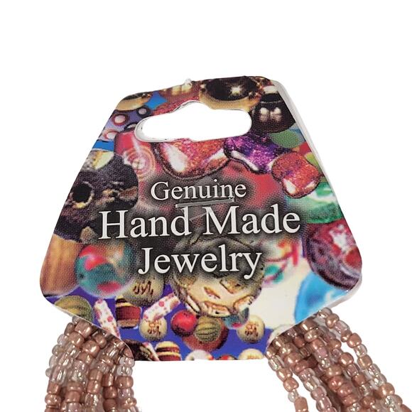 48" Long Tan Bronze Seed Bead Necklace Boho Multistrand India Handmade NEW - Picture 3 of 9